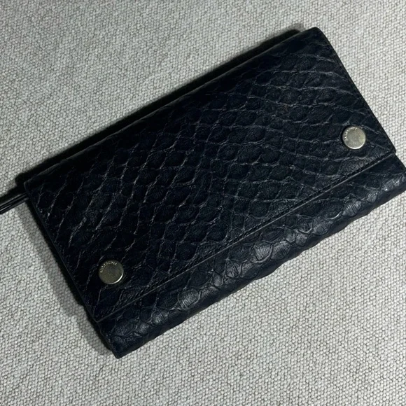 All Saints Black Leather Snakeskin Envelope Style Wallet - Picture 1 of 9